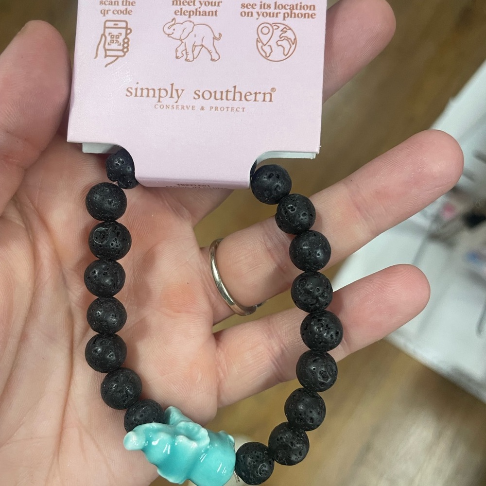 Simply Southern Black and Turquoise Bracelet with blue elephant tracking animal